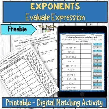 Preview of Evaluating Expressions  Digital | printable Matching Activity Distance Learning