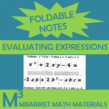 Preview of Evaluating Expressions Foldable Notes