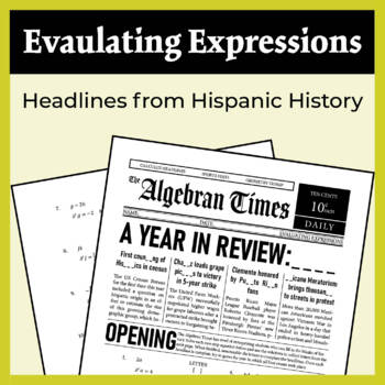 Preview of Evaluating Expressions Headlines in Hispanic History Worksheet
