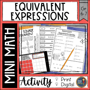 Preview of Equivalent Expressions Math Activities  - No Prep - Print and Digital