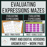 Evaluating Expressions Mazes Print and Digital Bundle