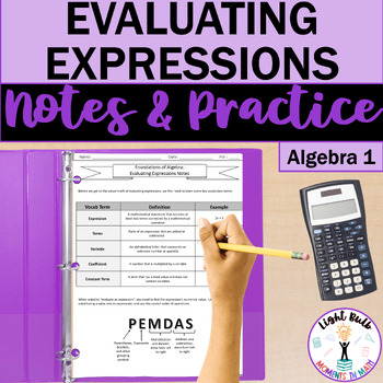 Preview of Evaluating Algebraic Expressions Guided Notes and Worksheet