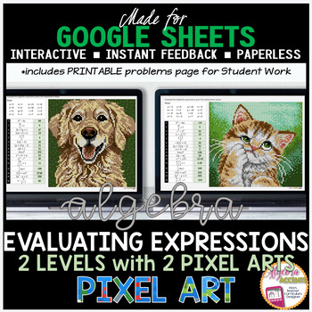 Preview of Google Sheets Digital Resource Pixel Art Math Evaluating Algebraic Expressions