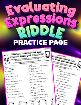 Preview of Evaluating Expressions Riddle Practice - PDF Worksheet / Handout / with Key!