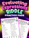 Evaluating Expressions Riddle Practice - PDF Worksheet / H