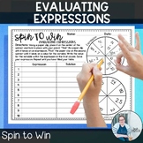 Evaluating Expressions Spin to Win TEKS 6.7b CCSS 6.EE.2c 