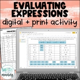 Evaluating Algebraic Expressions Digital and Print Activit