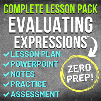 Preview of Evaluating Expressions Worksheet and Lesson Pack (NO PREP, WITH KEYS, SUB PLAN)