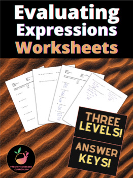 Preview of Evaluating Expressions Worksheets (3 Levels) with Answers