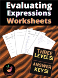 Evaluating Expressions Worksheets (3 Levels) with Answers