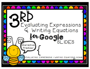 Preview of Evaluating Expressions and Writing Equations Google Interactive Task Cards-3rd