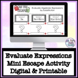 Evaluating Expressions by Substitution Mini Escape Activity 