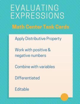 Preview of Evaluating Expressions with Distributive Property--Differentiated Math Center