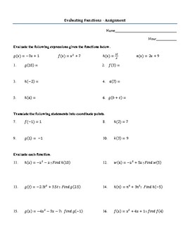 Preview of Evaluating Functions (Algebraically and Graphically) Worksheet