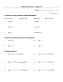 Evaluating Functions (Algebraically and Graphically) Worksheet