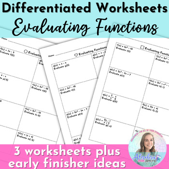 Preview of Evaluating Functions Differentiated Worksheets for Algebra 1