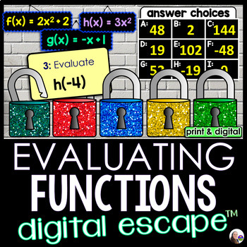 Preview of Evaluating Functions Digital Math Escape Room Activity