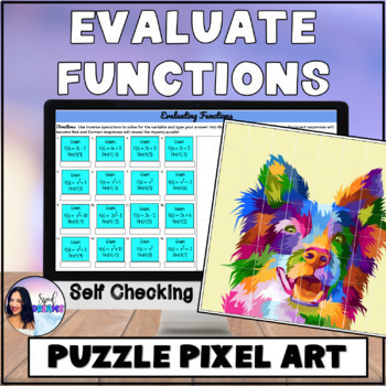 Preview of Evaluating Functions Digital Self Checking Puzzle Pixel Art Distance Learning