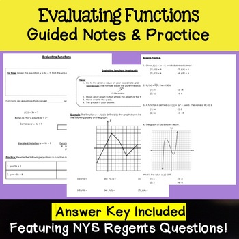 Preview of Evaluating Functions - Notes & Practice - Algebra 1 Regents