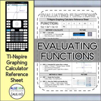 Preview of Evaluating Functions | TI-Nspire Calculator Reference Sheet and Practice