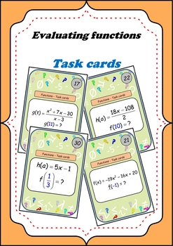 Preview of Evaluating Functions – Task cards game.