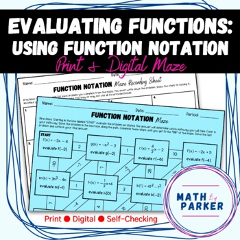 Preview of Evaluating Functions Using Function Notation Maze (Print & Digital Activity)