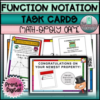 Preview of Evaluating Functions in Function Notation | Monopoly Themed Task Cards Game