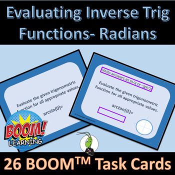 Preview of Evaluating Inverse Trig Arcsin, Arccos, Arctan Boom Digital Task Cards