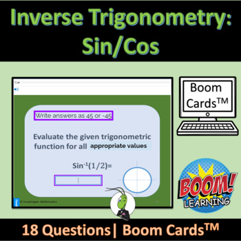 Preview of Evaluating Inverse Trig Unit Circle Sine Cosine Boom Digital Task Cards Degree