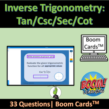 Preview of Evaluating Inverse Trig Unit Circle Tan, Cot, Sec, Csc Boom Digital Task Cards