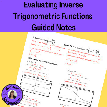 Preview of Evaluating Inverse Trigonometric Functions Guided Notes