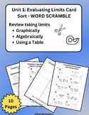 Evaluating Limits Card Sort Review / Word Scramble - Unit 