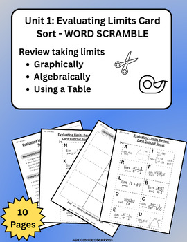 Preview of Evaluating Limits Card Sort Review / Word Scramble - Unit 1 AP Calculus AB / BC