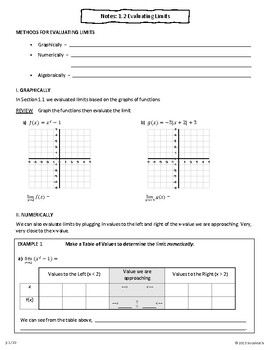 Preview of Evaluating Limits Methods - Lesson Plan/Guided Notes Part 1