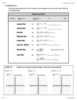 Preview of Evaluating Limits Methods - Lesson Plan/Guided Notes Part 2