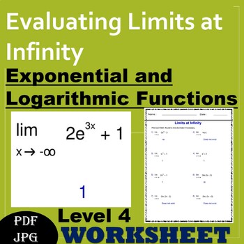 Preview of Evaluating Limits at Infinity - Exponential and Logarithmic Function Worksheets