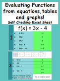 Evaluating Linear Functions Self-Checking (Excel Sheet)!