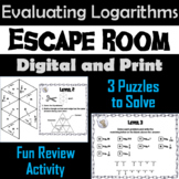 Evaluating Logarithms Activity: Algebra Escape Room Math B