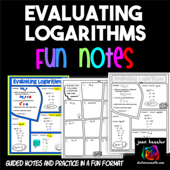 Preview of Evaluating Logarithms FUN Notes Doodle Pages and Practice