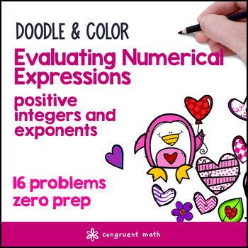 Preview of Evaluating Numerical Expressions | Doodle Math Color by Code | Valentine's Day