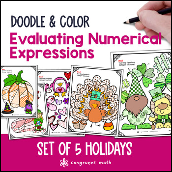 Preview of Evaluating Numerical Expressions Holiday | Doodle Math: Twist on Color by Number