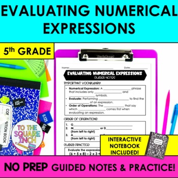 Preview of Evaluating Numerical Expressions Notes & Practice | + Interactive Notebook Pages