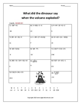 Simplifying Numerical Expressions Review Worksheet by Algebra Funsheets