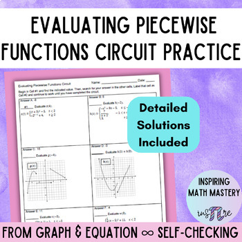 Preview of Evaluating Piecewise Functions Circuit Practice Worksheet - Self-Checking