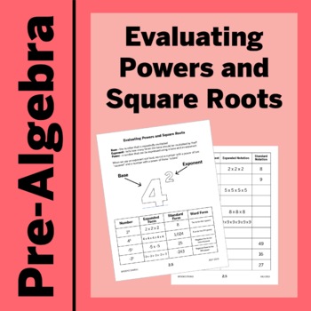 Preview of Evaluating Powers & Square Roots Notes and Practice