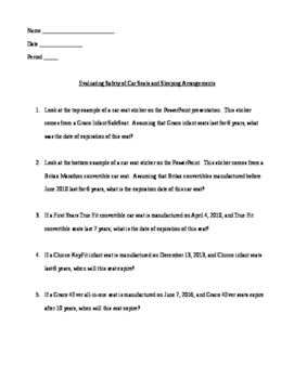 Preview of Evaluating Safety of Car Seats and Sleeping Arrangements Worksheet