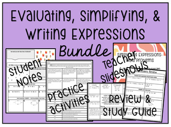 Preview of Evaluating, Simplifying, & Writing Expressions Bundle