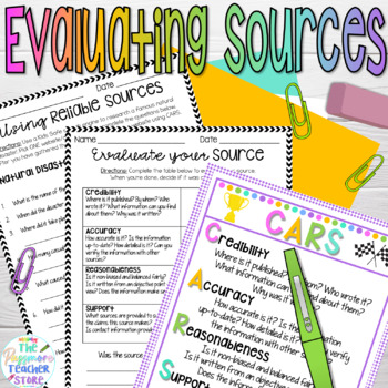 Preview of Evaluating Sources CARS Anchor Chart and Activity Pages | Reliable and Credible