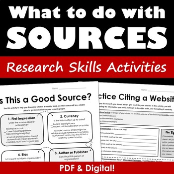 Preview of Evaluating Sources & Citing Sources Activities - PDF & Digital