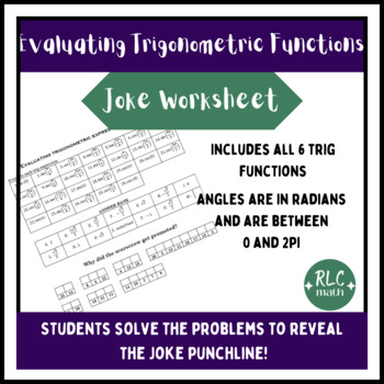 Preview of Evaluating Trigonometric Functions Joke Worksheet